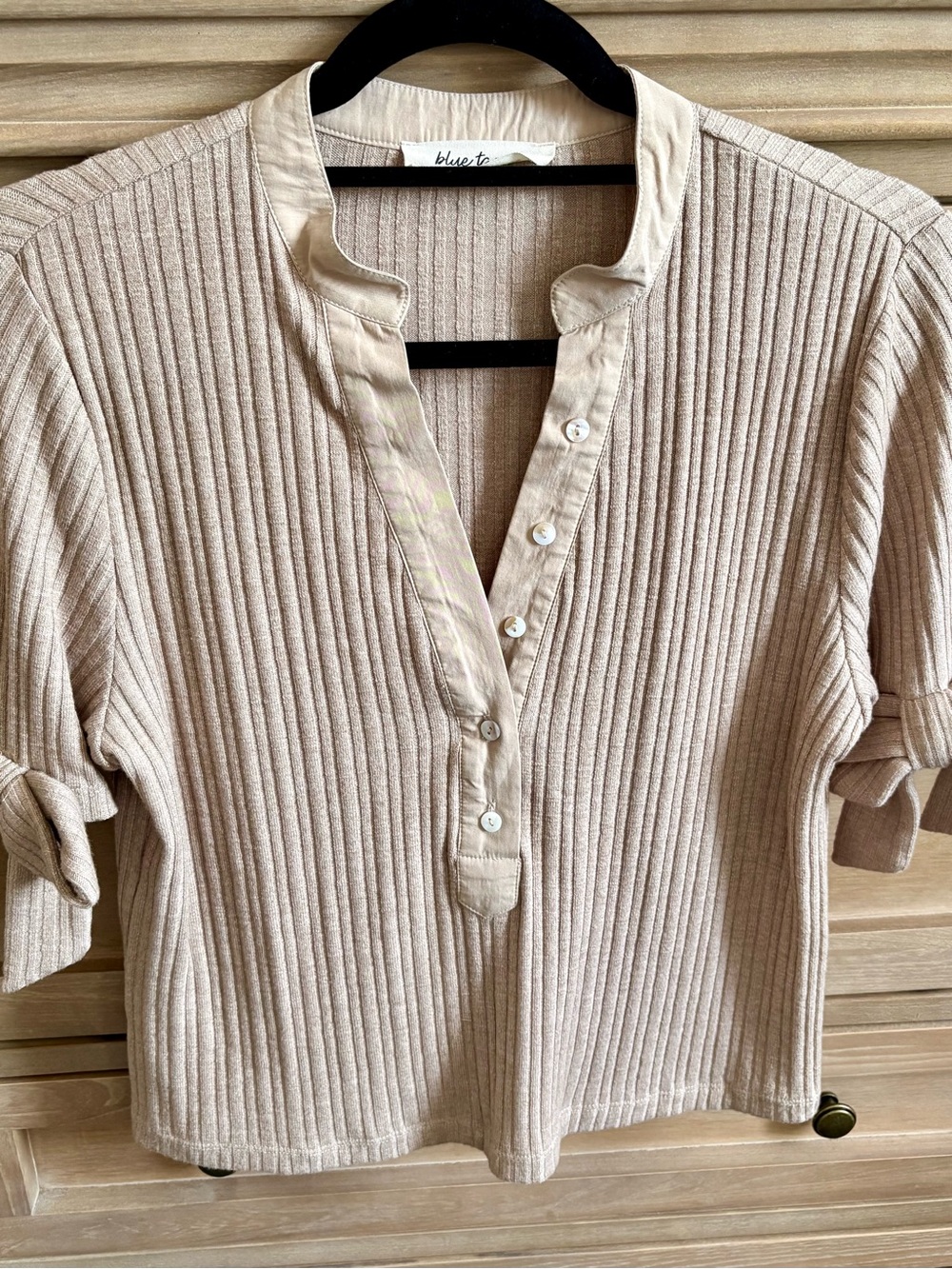Ribbed Beige Henley Blouse